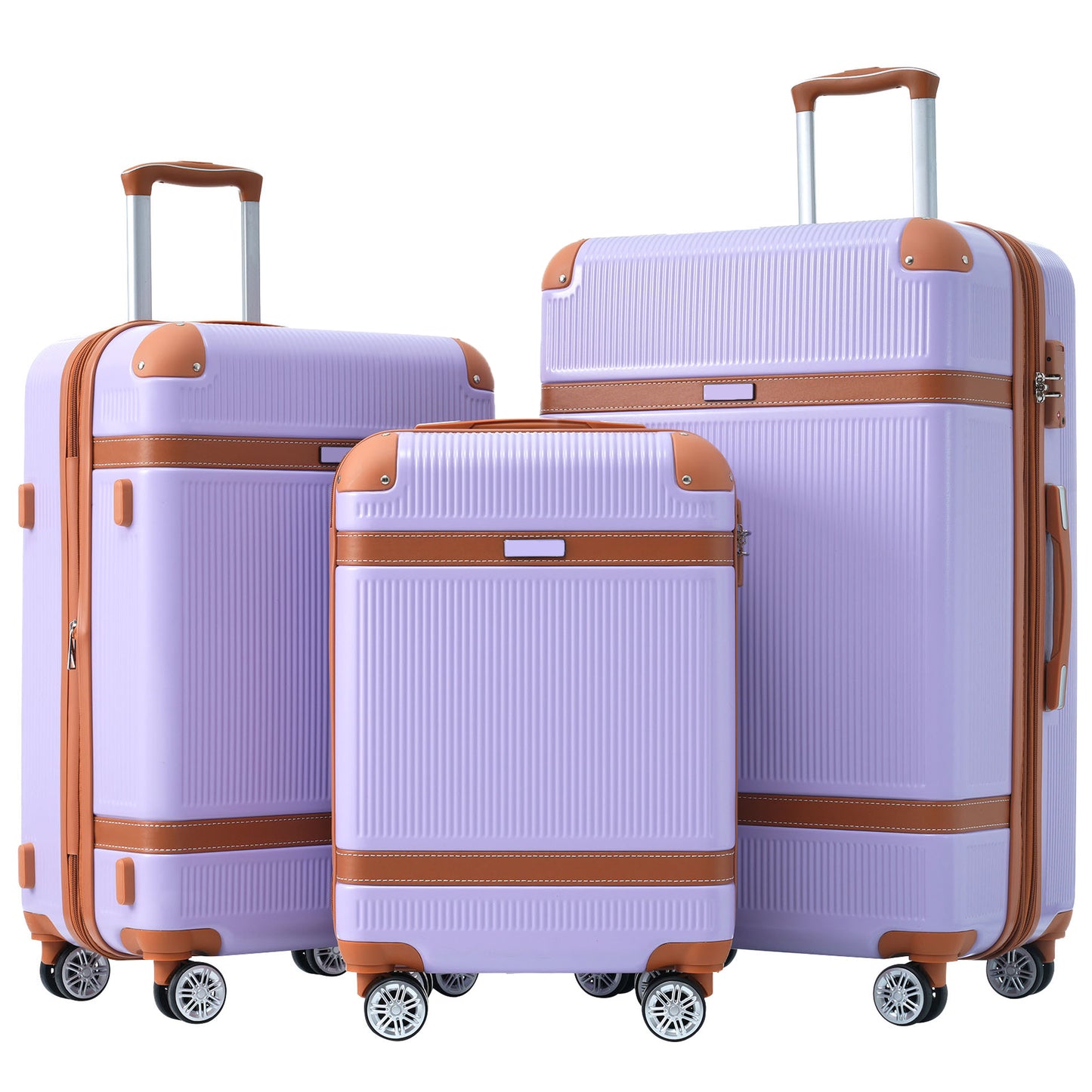 Hardshell Luggage Sets 3 Piece double spinner 8 wheels Suitcase with TSA Lock Lightweight 20''24''28'' Lilac + ABS