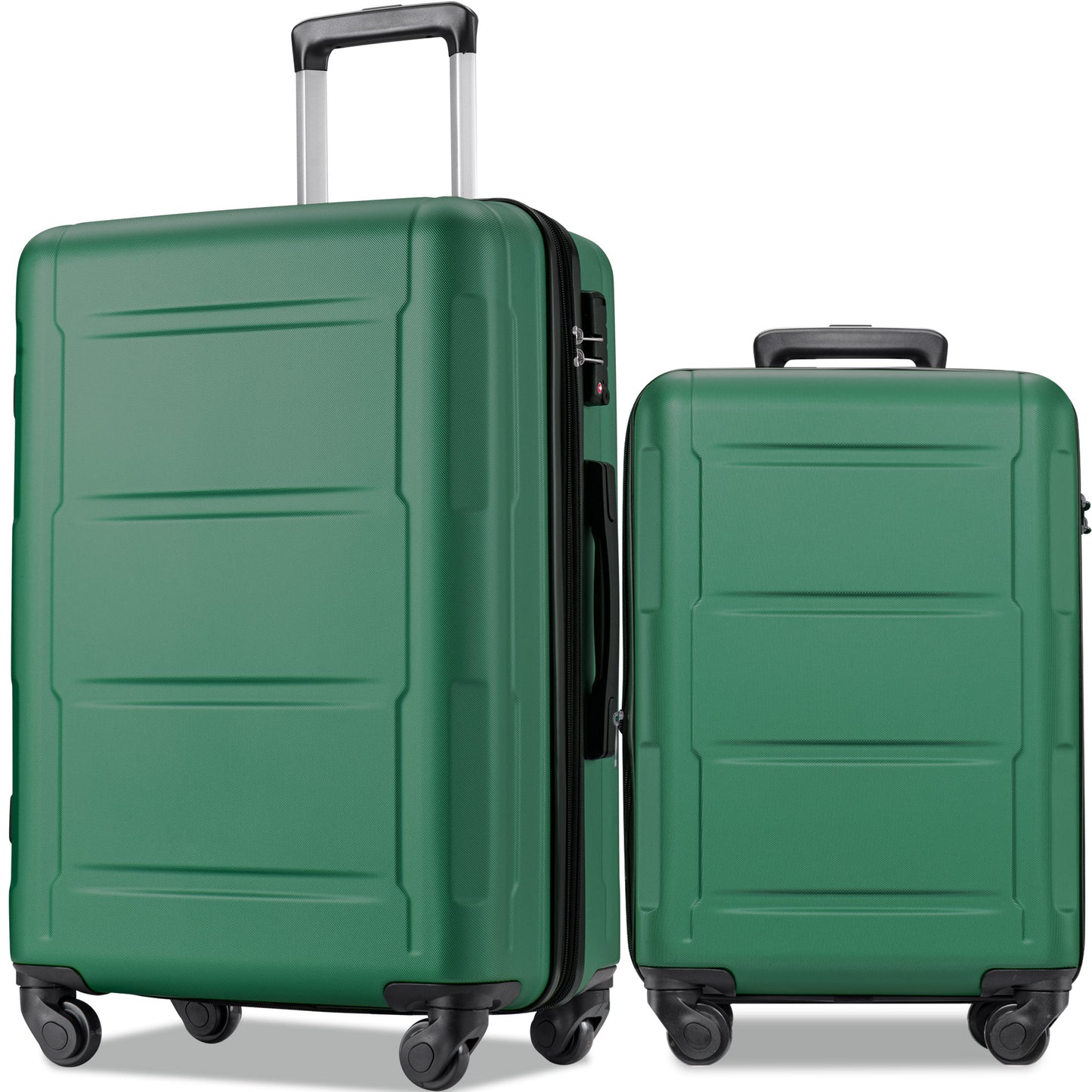 Expanable Spinner Wheel 2 Piece Luggage Set ABS Lightweight Suitcase with TSA Lock 20inch+28inch Green + Plastic