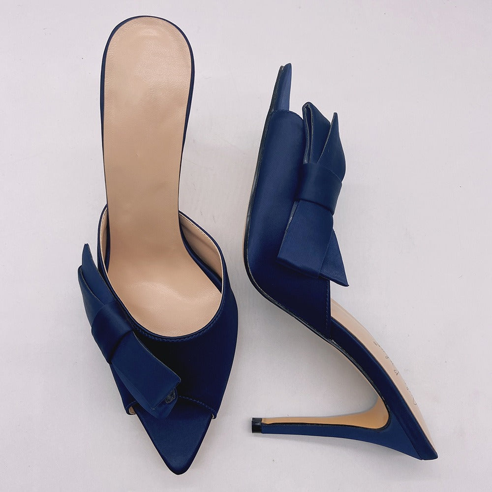 Pointed bow thin high heels sandals and slippers