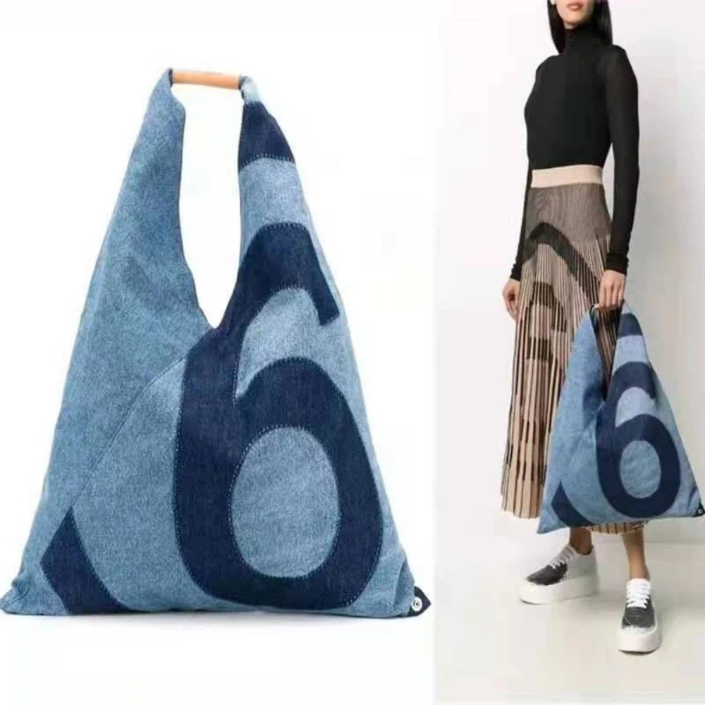 Ins Unisex Portable Tote Bag Adult Denim Cloth Bag Niche Design New Fashion Large Capacity Commuting Shoulder Bag