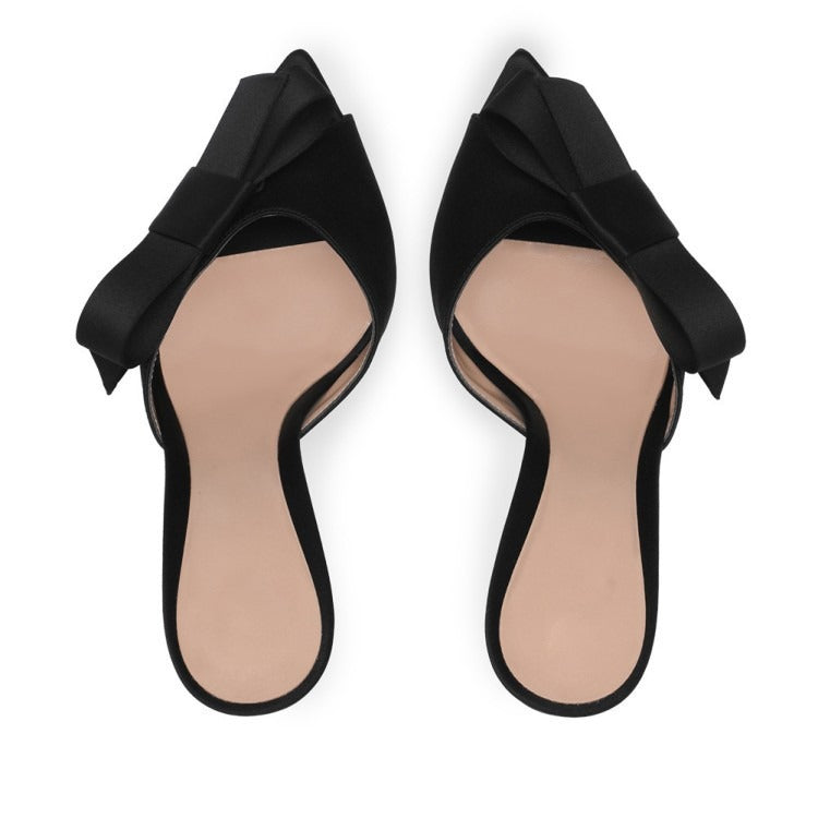 Pointed bow thin high heels sandals and slippers