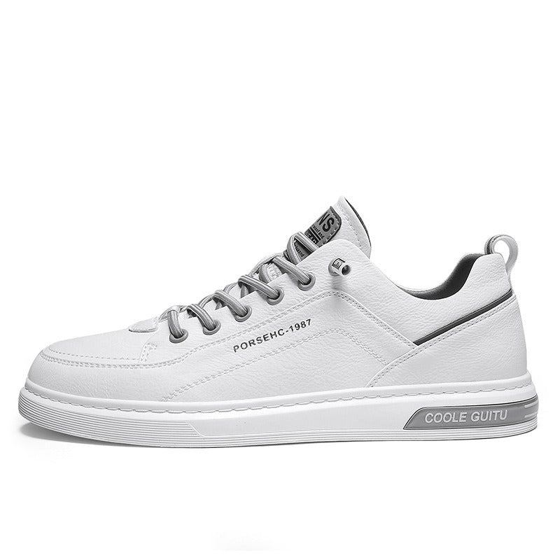 Men's casual leather shoes, men's versatile sports shoes, men's thick soled white sneakers