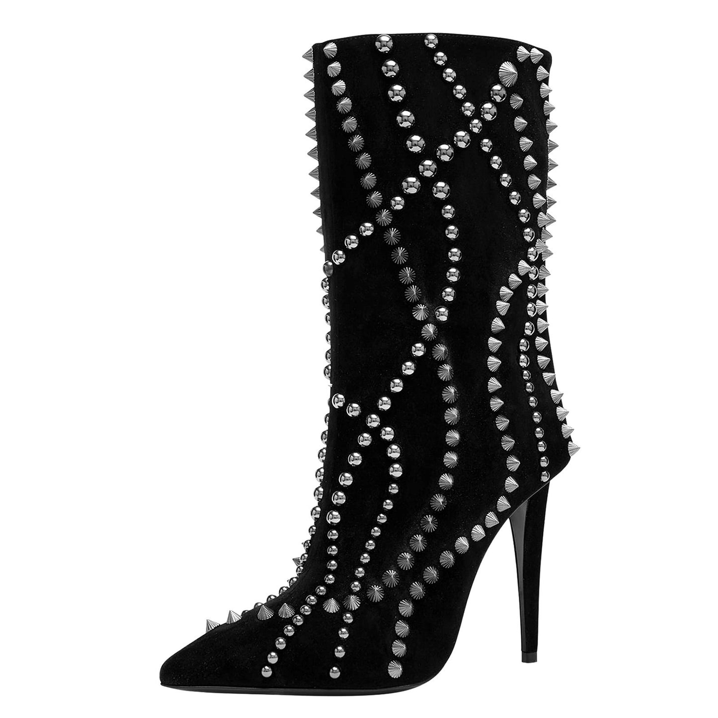 New high heeled pointed rivet boots, ankle short boots, and calf women's shoes