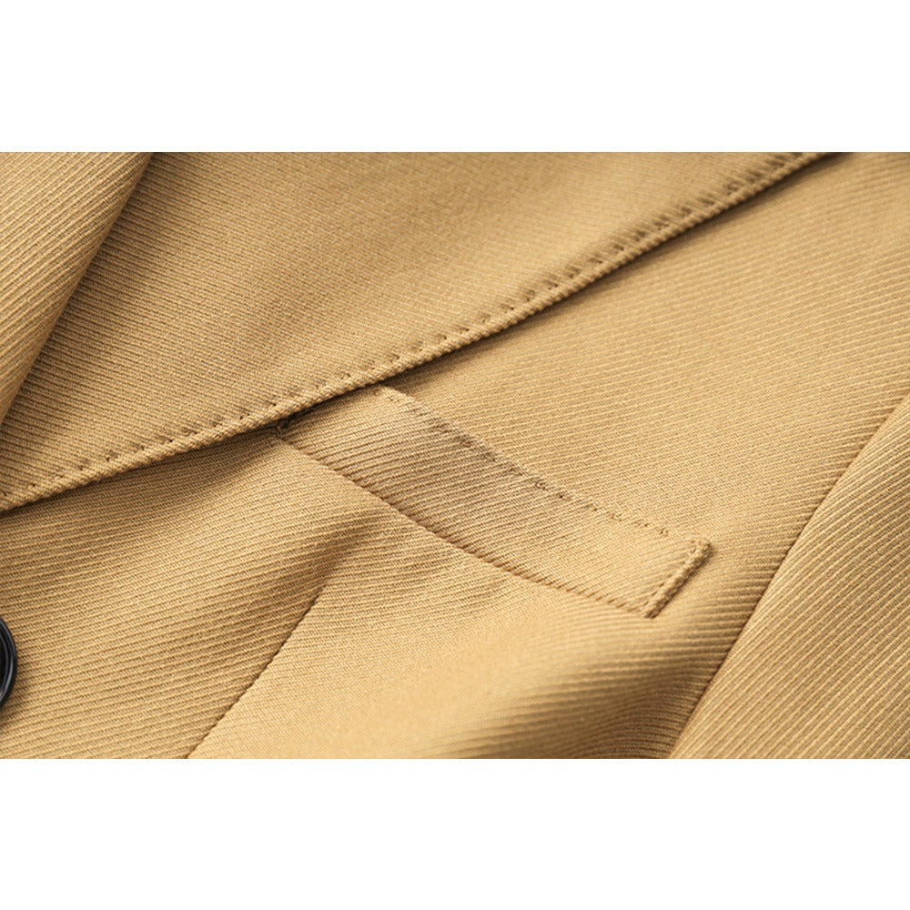 Classic double breasted wool twill fabric contrasting long coat with bead edge length