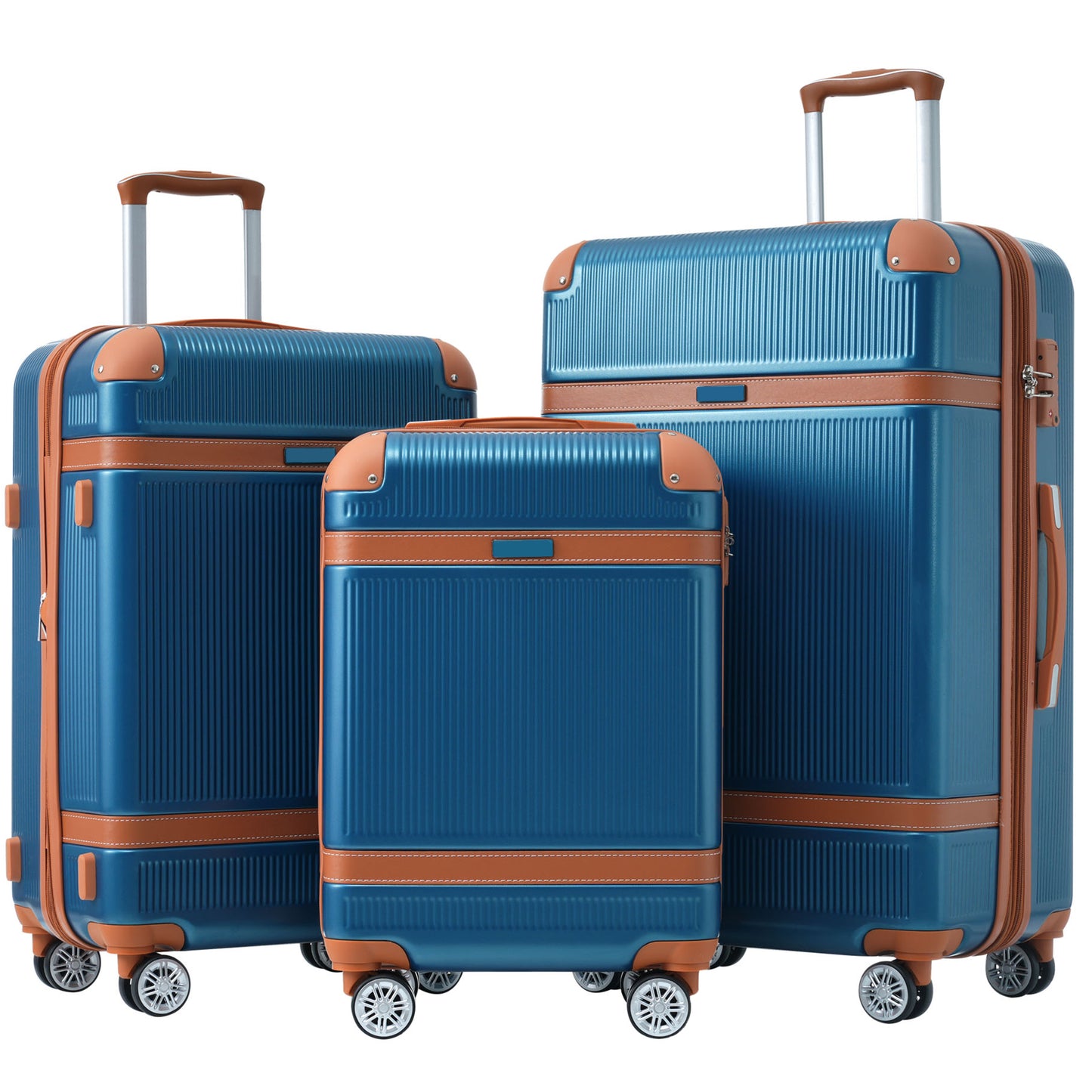 Hardshell Luggage Sets 3 Piece double spinner 8 wheels Suitcase with TSA Lock Lightweight 20''24''28''Blue + ABS