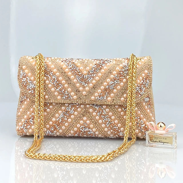 Water Diamond Underarm Handheld Bag with Inlaid Diamond Color Diamond Chain