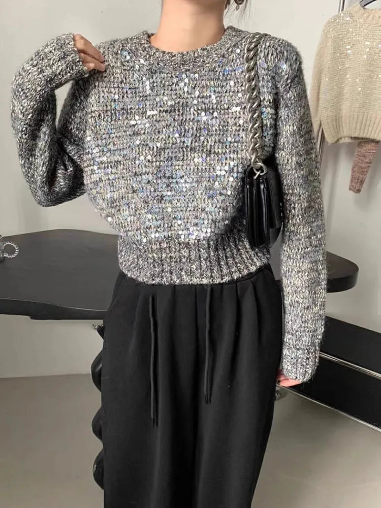 Knitted sweater lazy style pullover round neck short sweater women's knitted top