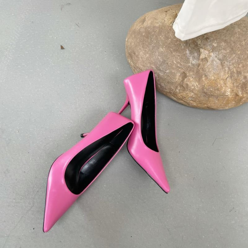 Pointed thin high heels, candy colored surface, shallow mouthed women's work shoes