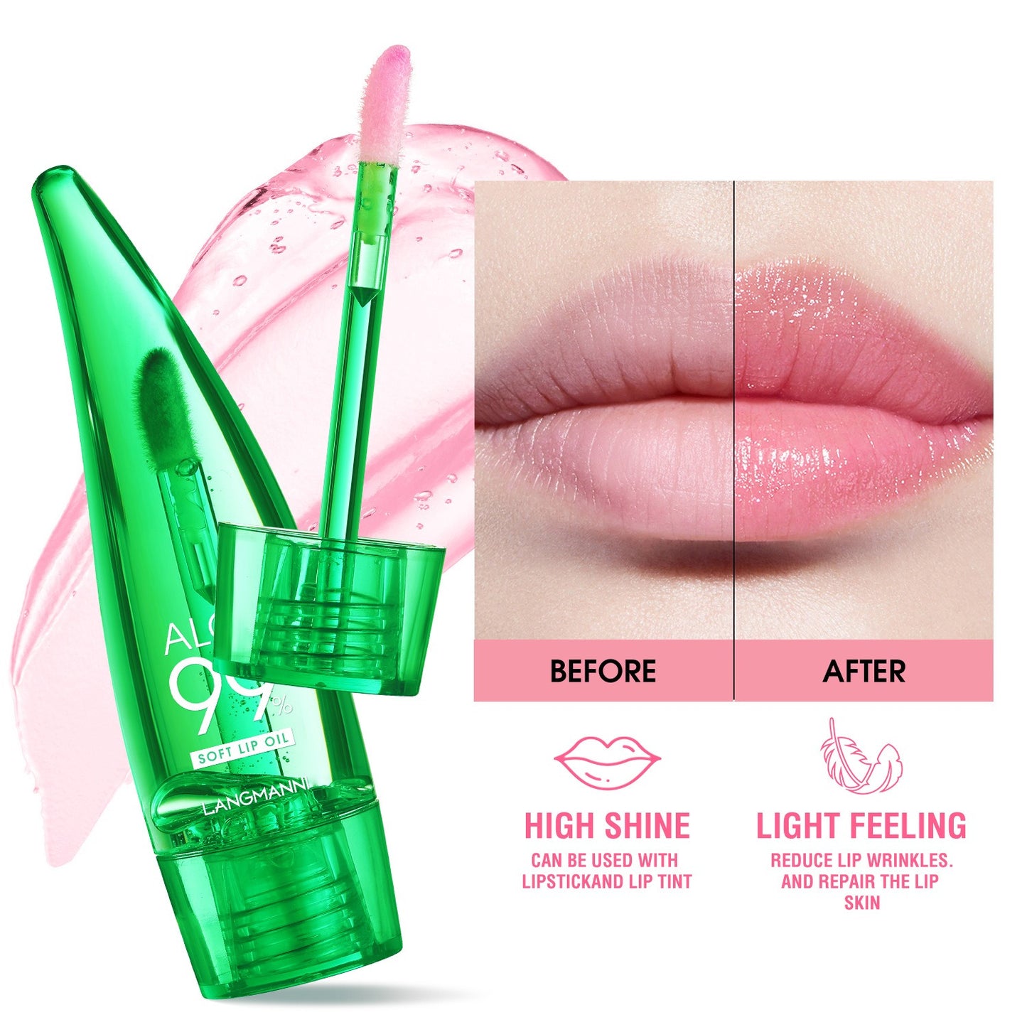 langmannni  Aloe vera lip gloss, temperature-sensitive color-changing lip glaze, moisturizing and protective lipstick, lip oil