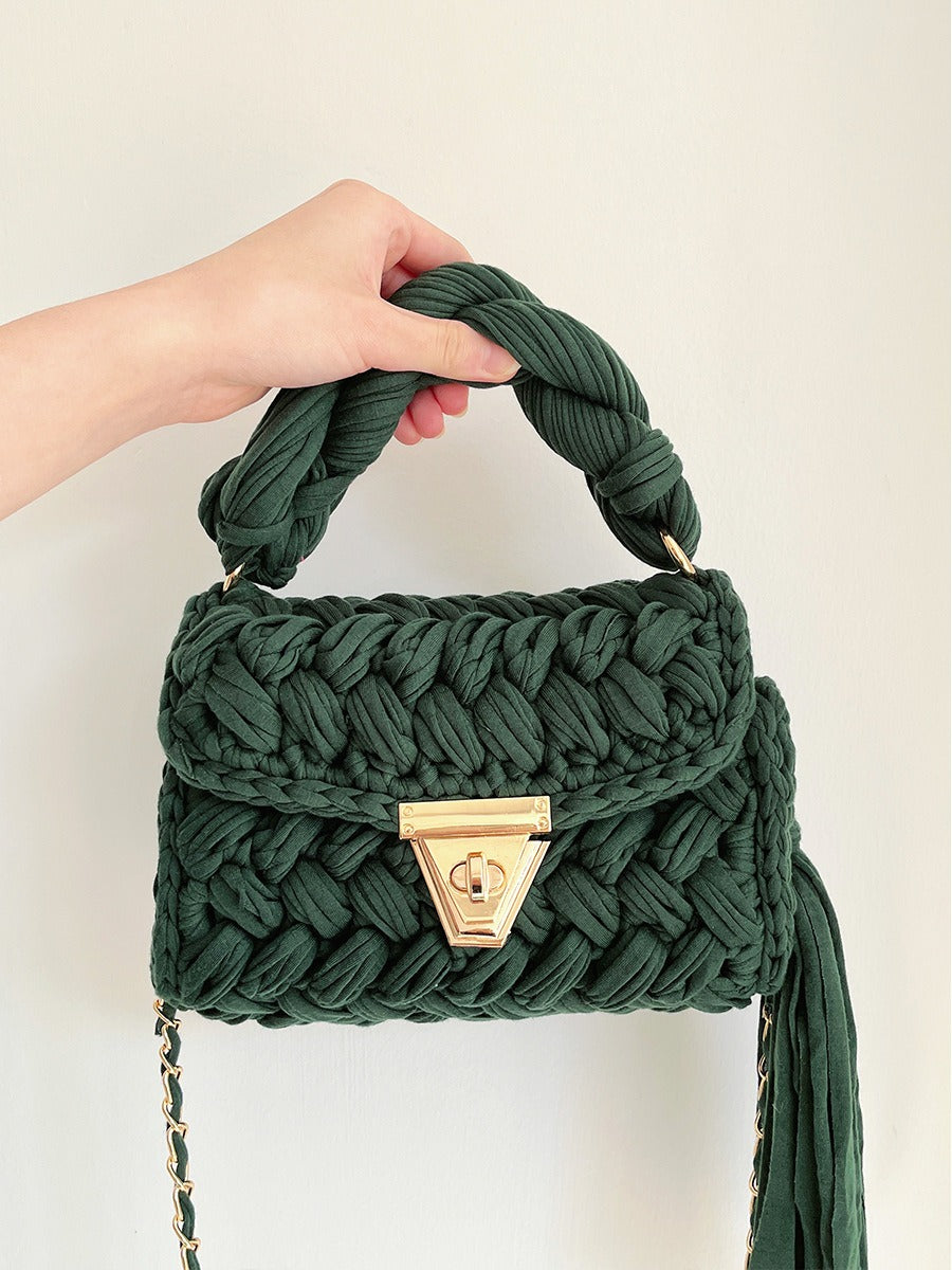 Hand woven bag crochet bag shoulder bag women's Fried Dough Twists portable tassel bag