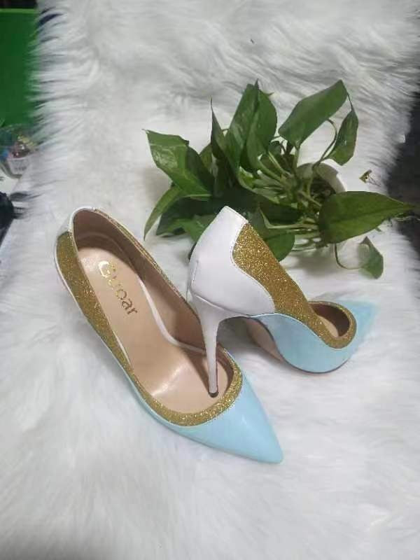 Color blocking sky blue high heels fashion shoes