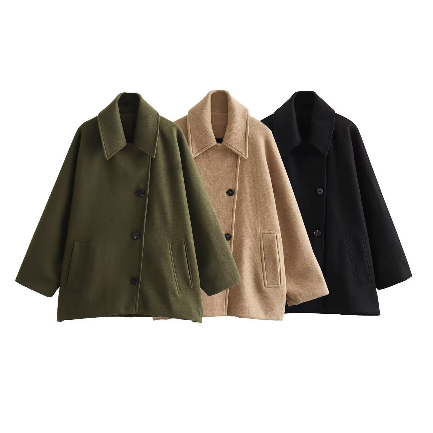 French woolen coat fashionable lapel blend short cape sleeve loose jacket