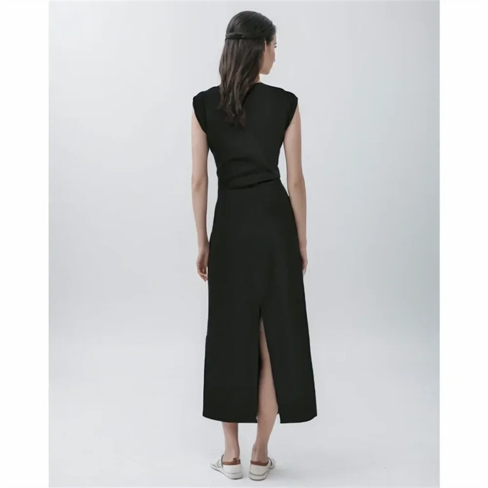 Side pleated sleeveless dress small black dress