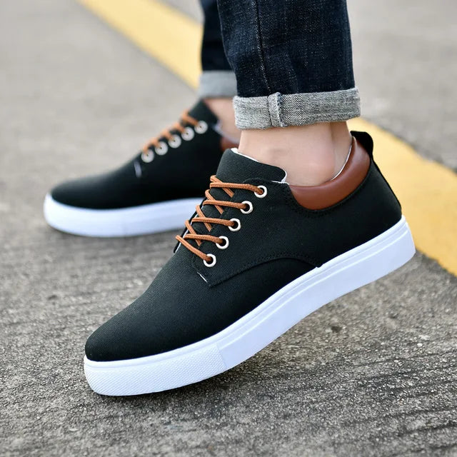 Men Shoes Canvas Sneakers Flats Lace up Leisure Loafers Rubber Sole Non Slip Sneakers