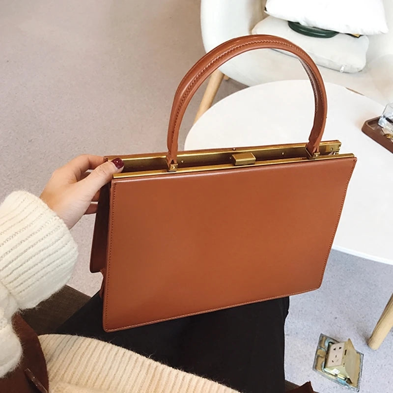 Vintage Big Clip Women Handbags Designer Casual Female Large Capacity Tote Luxury Pu Leather Handbag Ladies Fashion Purses