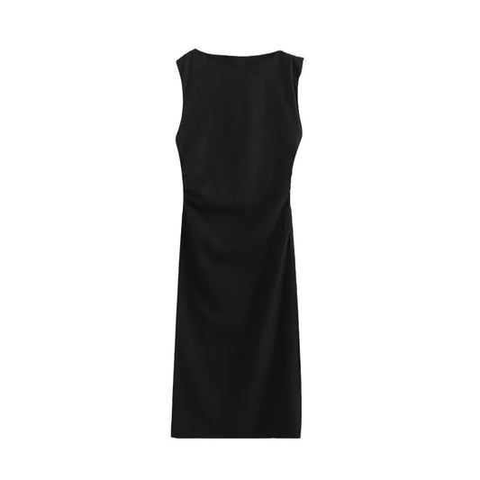 Side pleated sleeveless dress small black dress