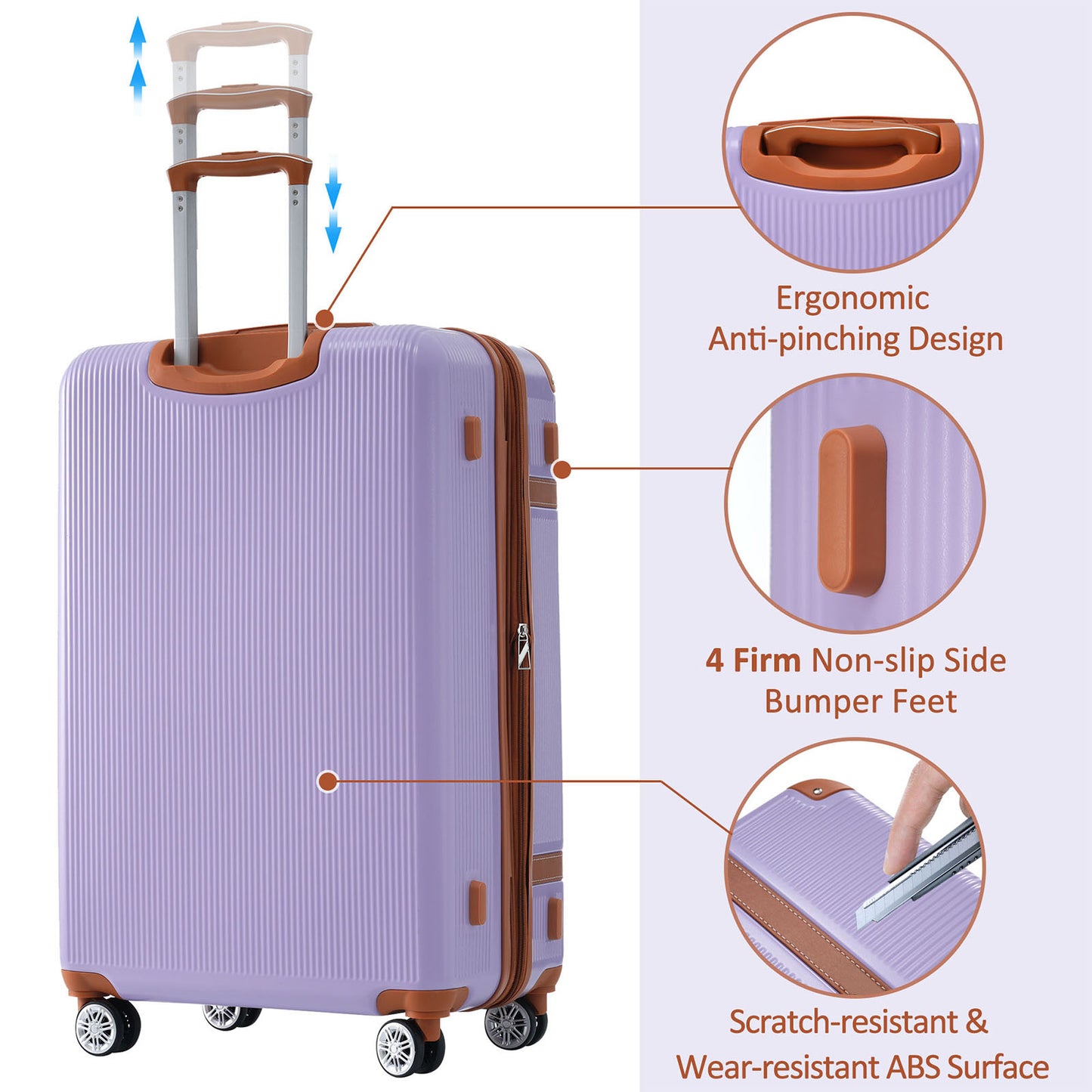 Hardshell Luggage Sets 3 Piece double spinner 8 wheels Suitcase with TSA Lock Lightweight 20''24''28'' Lilac + ABS