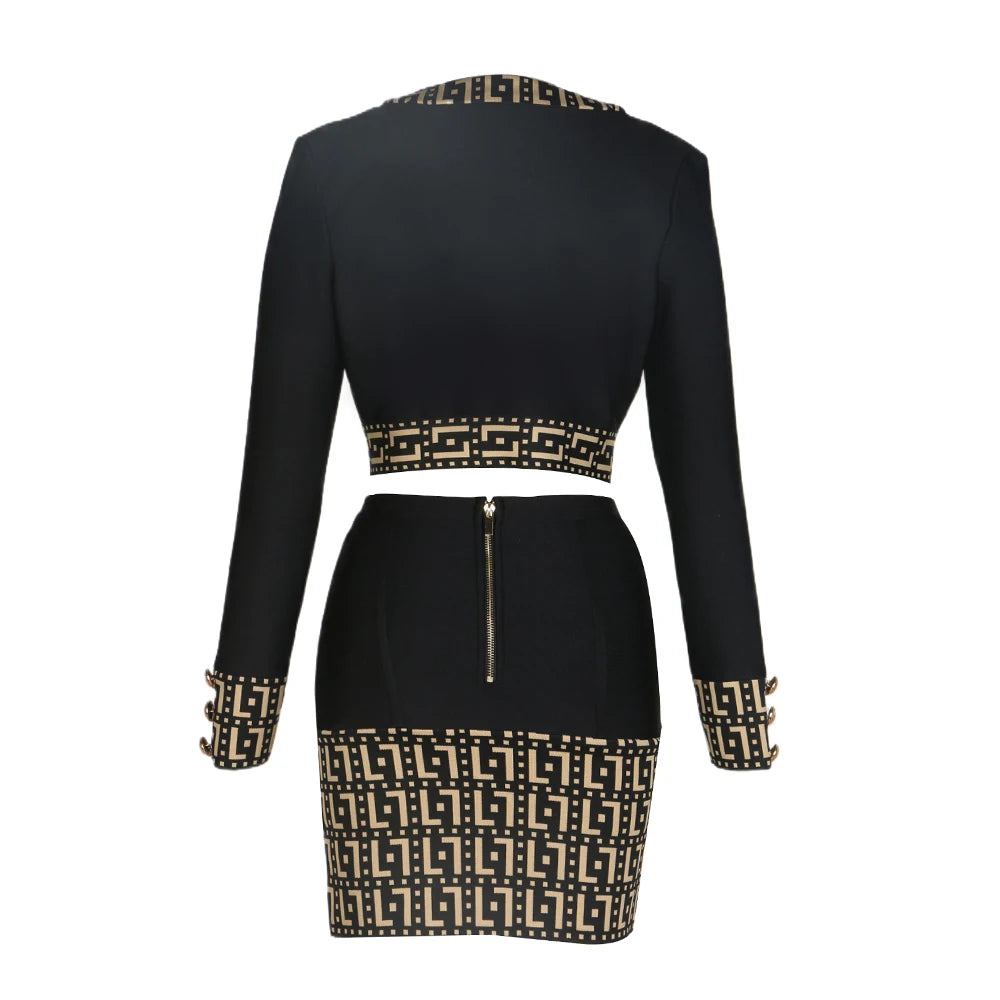 New Spring Women Long Sleeve Button Sexy Bodycon Skirts Coat Set Fashion Celebrate Bandage Women's Set High Quality