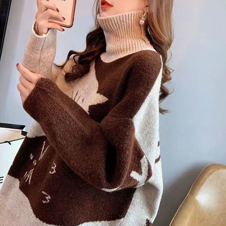 High neck sweater retro fashion pullover top