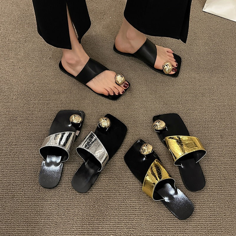 New Korean version toe square casual flip flops