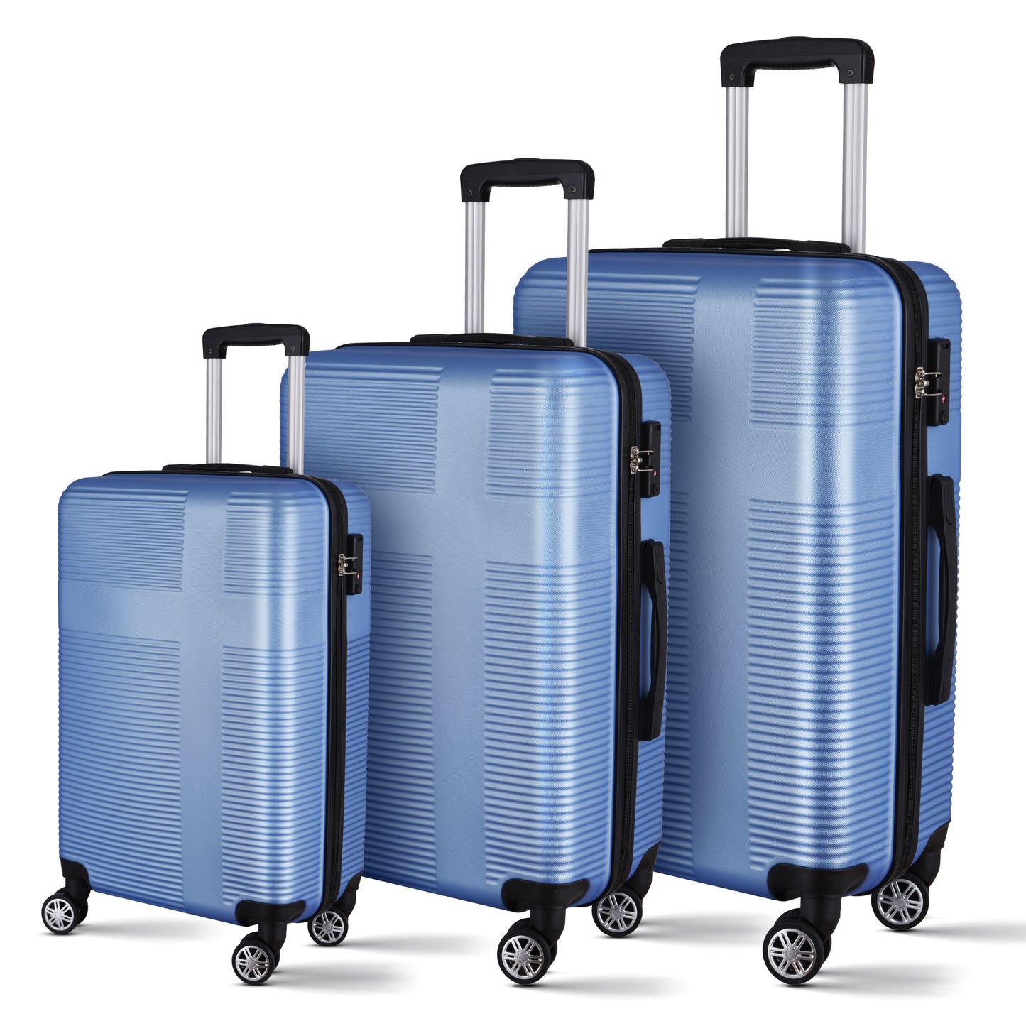 3 Piece Luggage with TSA Lock ABS, Durable Luggage Set, Spinner Wheels Cross Stripe Luggage Sets 20in/24in /28in Light Blue