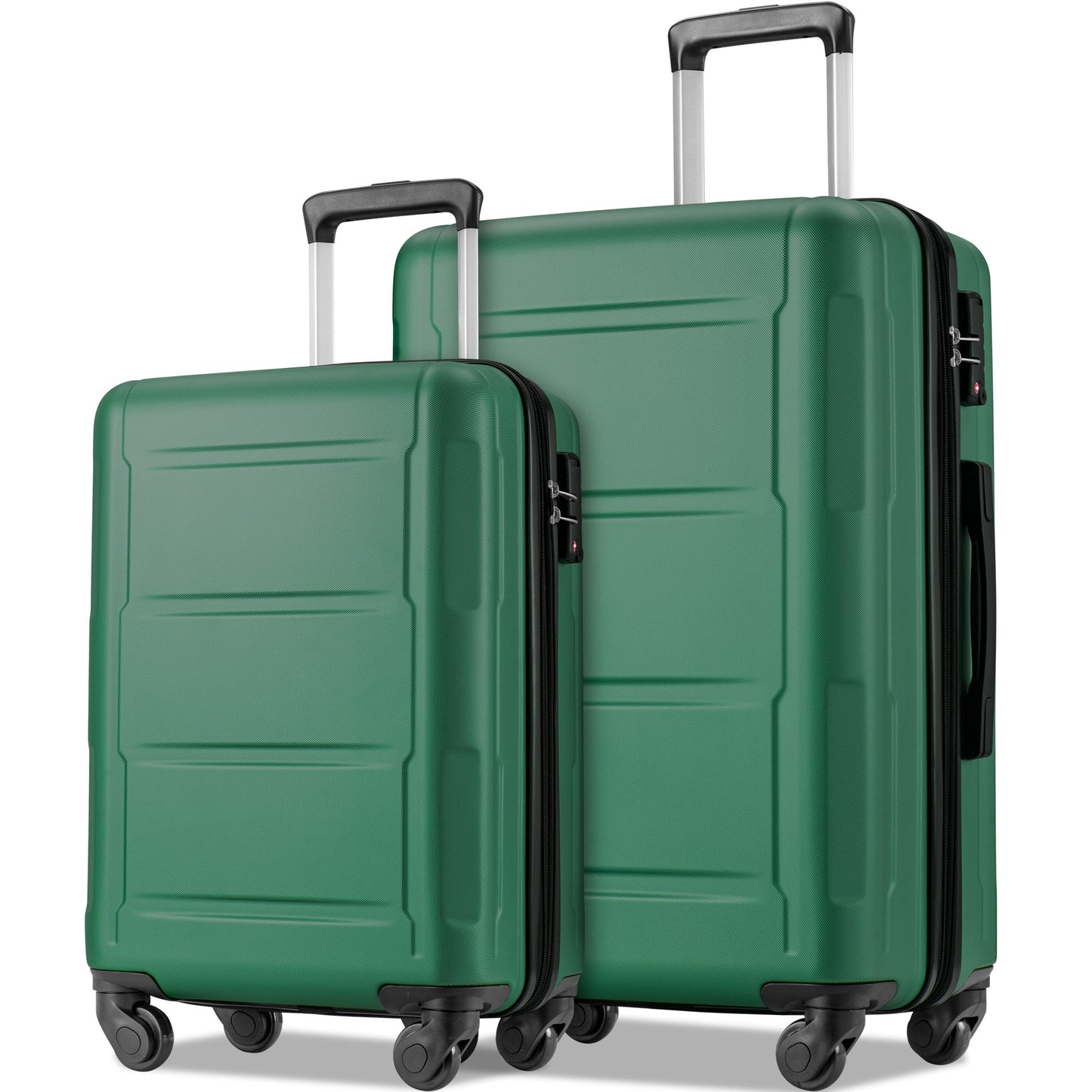 Expanable Spinner Wheel 2 Piece Luggage Set ABS Lightweight Suitcase with TSA Lock 20inch+28inch Green + Plastic