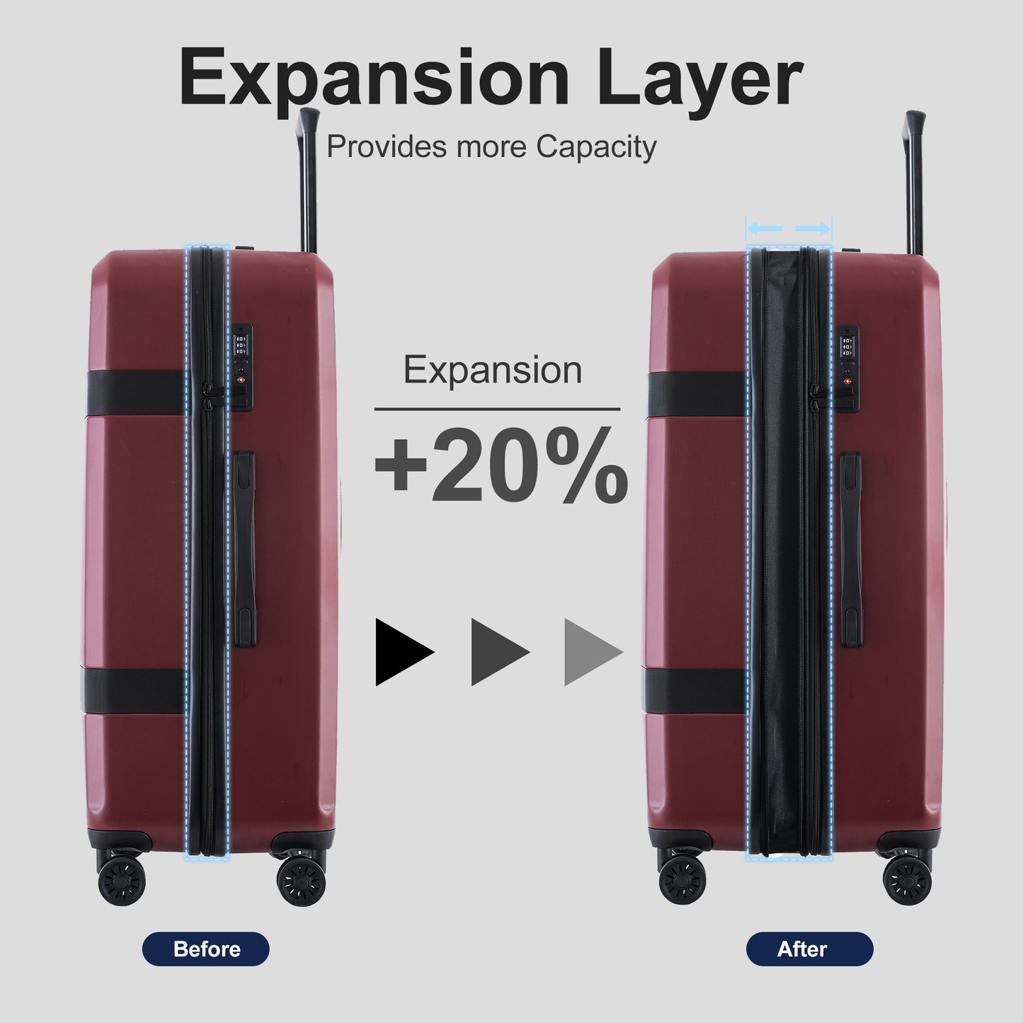 Luggage Sets New Model Expandable ABS+PC 3 Piece Sets with Spinner Wheels Lightweight TSA Lock (20/24/28), Red