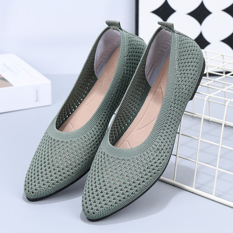 Summer solid color pointed flat bottomed women's shoes, casual breathable women's hollowed out cloth shoes