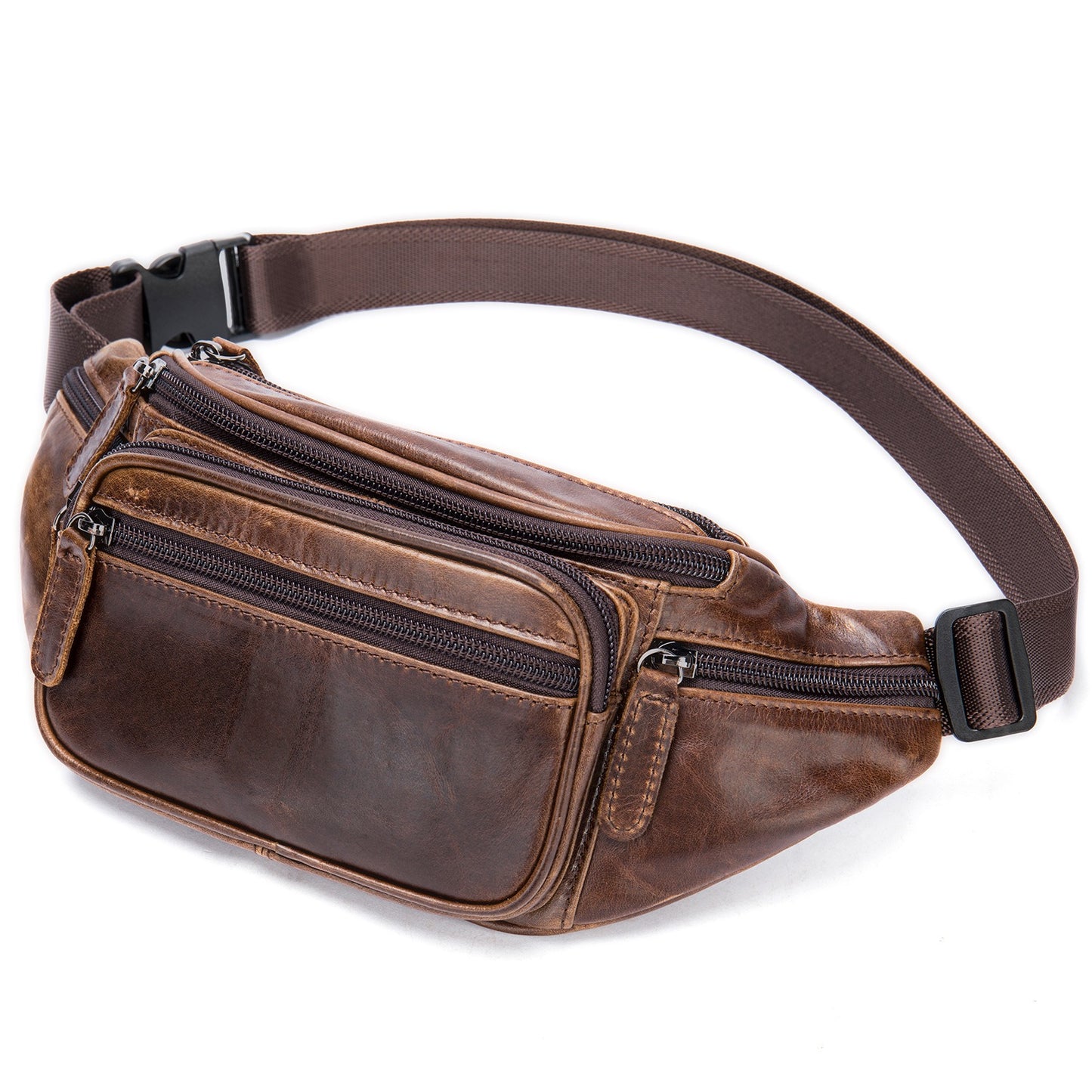 Men's sheepskin waist bag outdoor black mobile phone sheepskin bag leisure sports crossbody chest bag