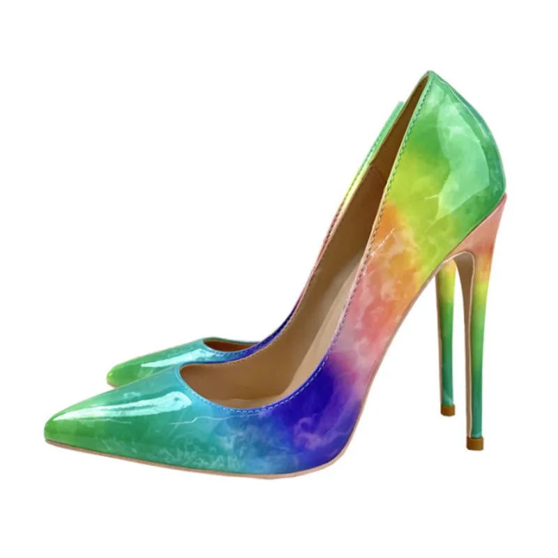 stiletto Women's Shylock high heels, rainbow sexy high heels, fashionable, narrow pointed, for parties