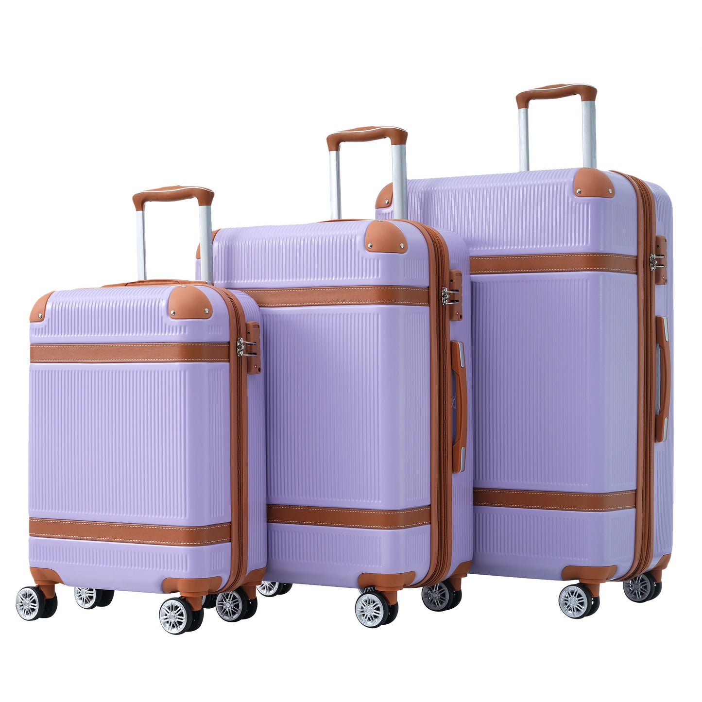 Hardshell Luggage Sets 3 Piece double spinner 8 wheels Suitcase with TSA Lock Lightweight 20''24''28'' Lilac + ABS