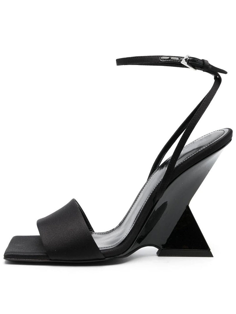 Open toe thick heel square toe buckle high heel sandals