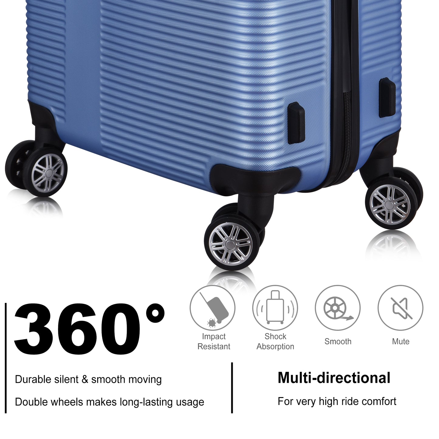 3 Piece Luggage with TSA Lock ABS, Durable Luggage Set, Spinner Wheels Cross Stripe Luggage Sets 20in/24in /28in Light Blue