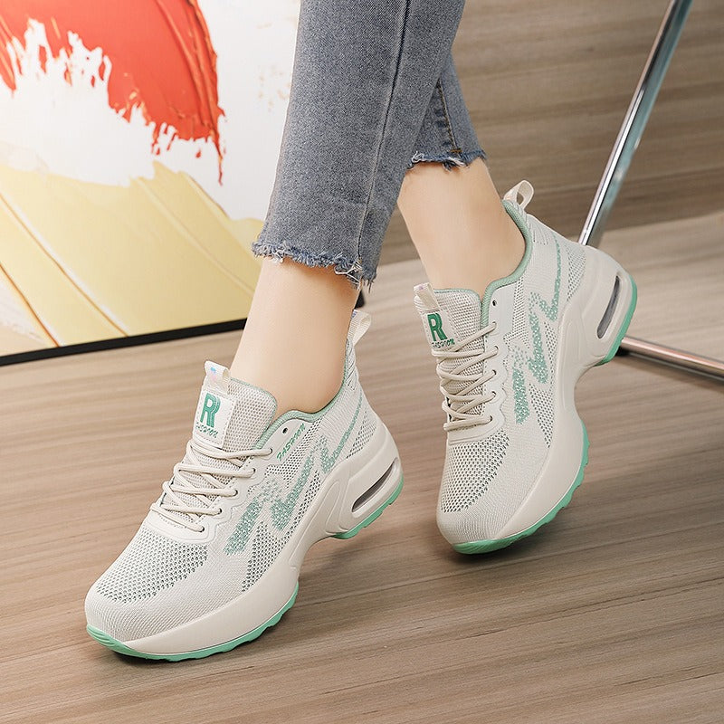 Inner height increasing women's sports shoes mesh breathable white shoes thick soled shoes soft soled shoes