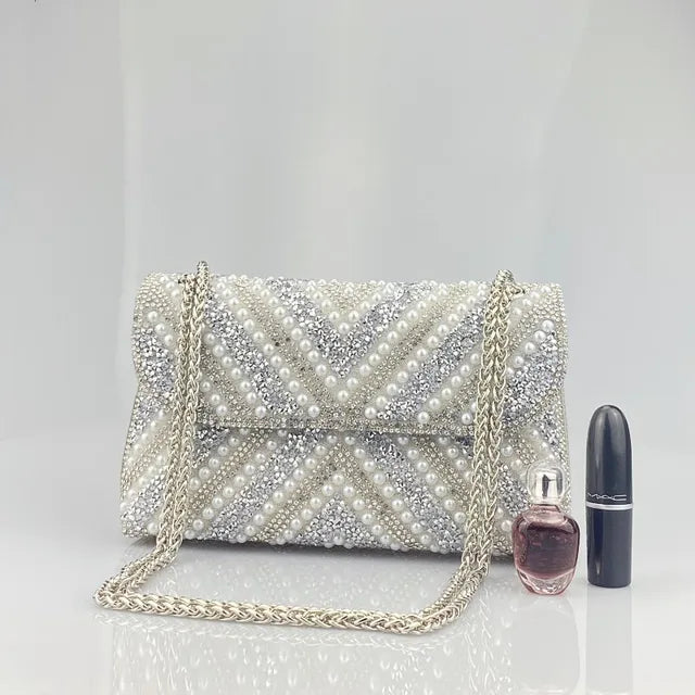 Water Diamond Underarm Handheld Bag with Inlaid Diamond Color Diamond Chain