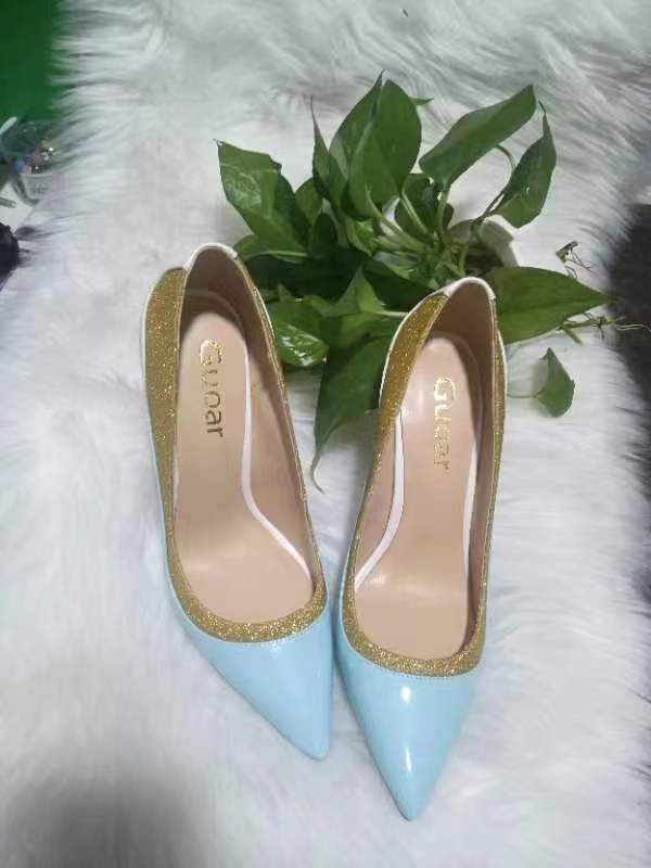 Color blocking sky blue high heels fashion shoes