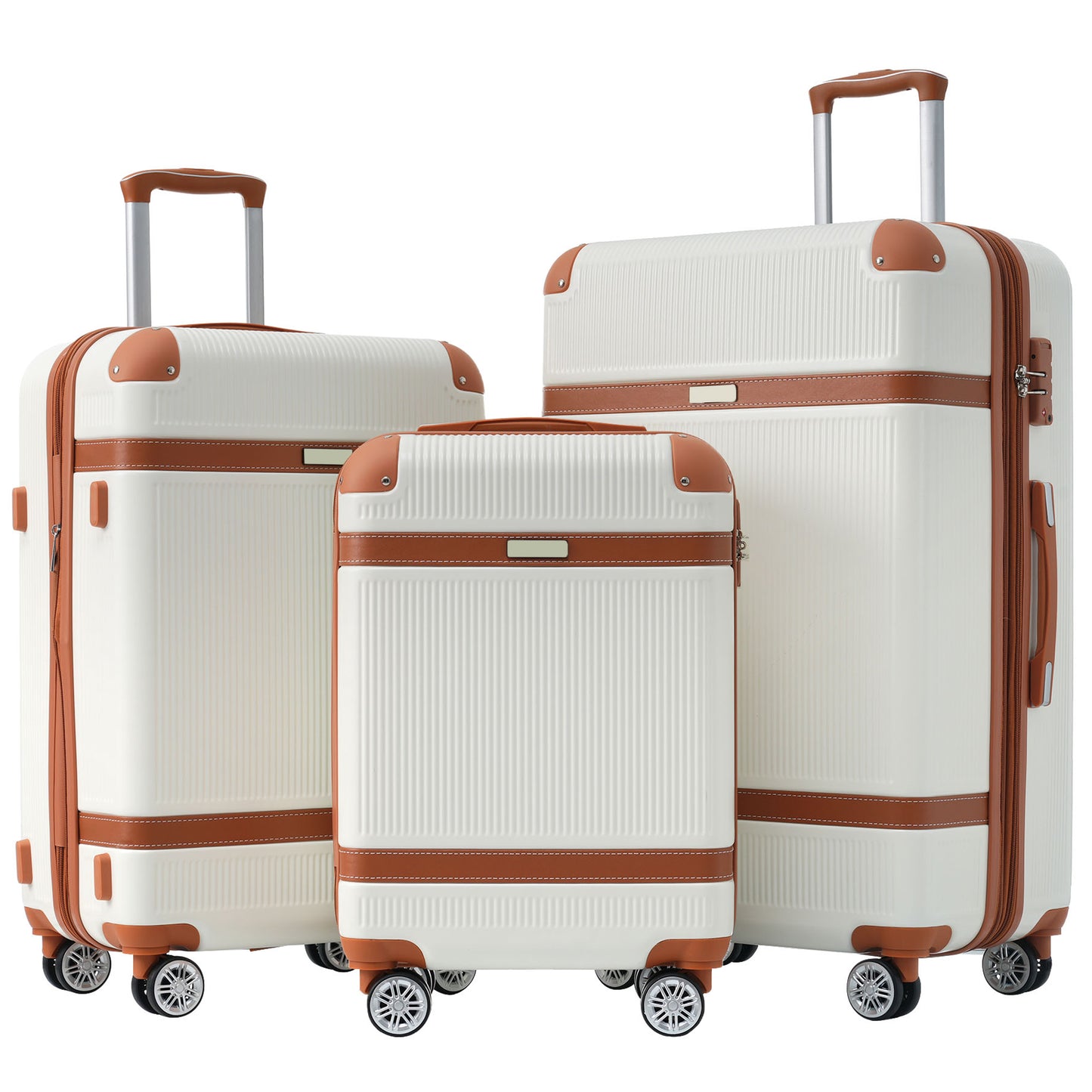 Hardshell Luggage Sets 3 Piece double spinner 8 wheels Suitcase with TSA Lock Lightweight 20''24''28'' White + ABS