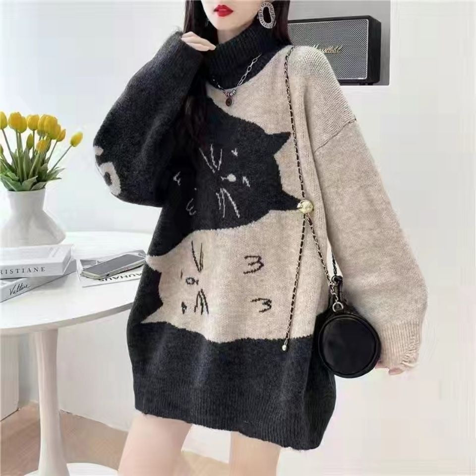 High neck sweater retro fashion pullover top