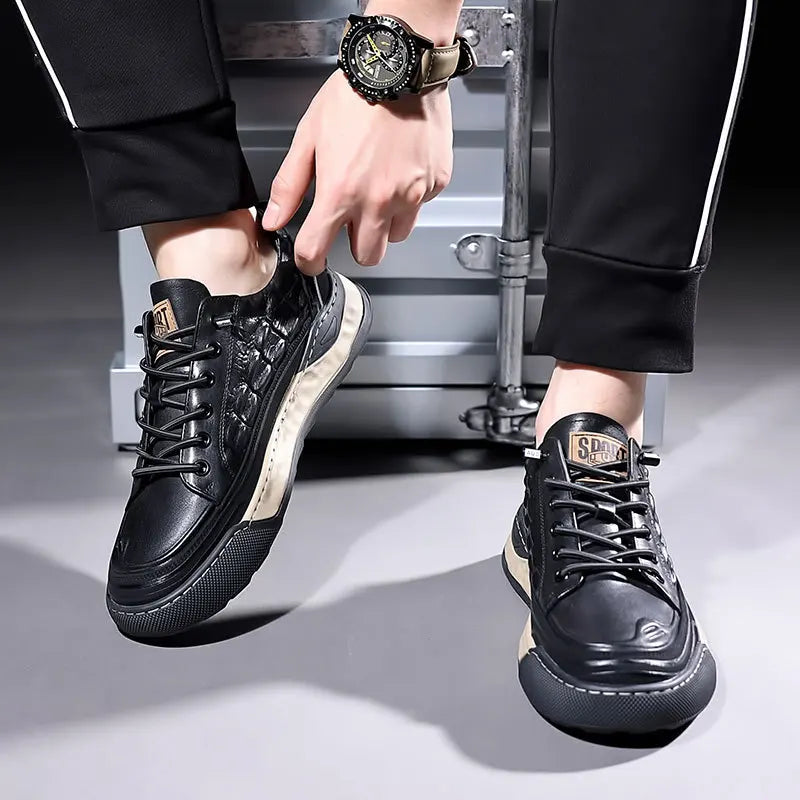 New Male Shoes Lace Up Real Leather Sports Sneakers Fashion Genuine Leather Shoe Men Leisure Shoes Man Casual Sport Shoes A002