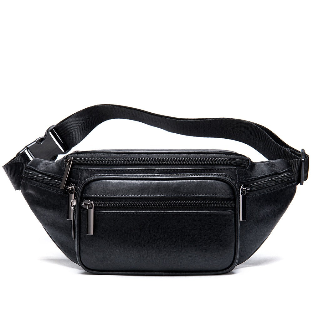 Men's sheepskin waist bag outdoor black mobile phone sheepskin bag leisure sports crossbody chest bag