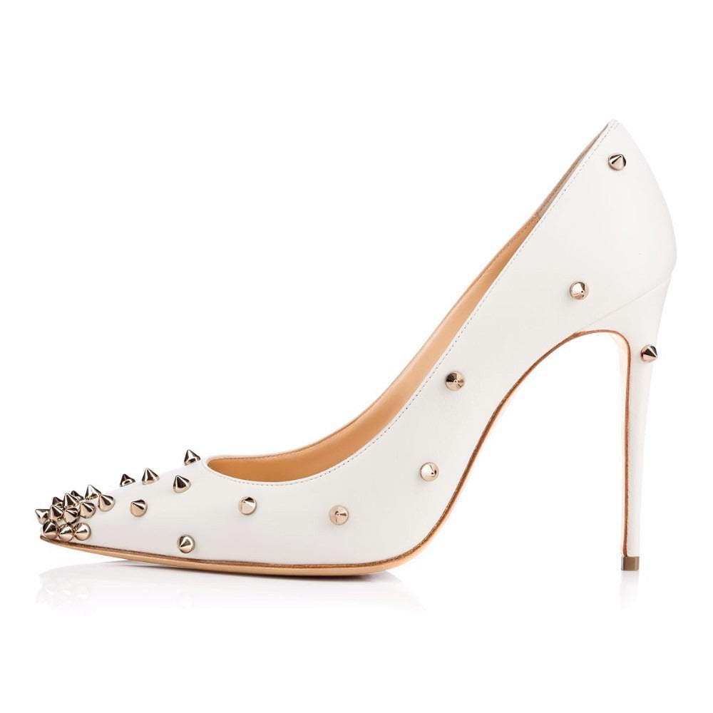 European and American women's white rivet high-heeled shoes Chengdu women's shoes