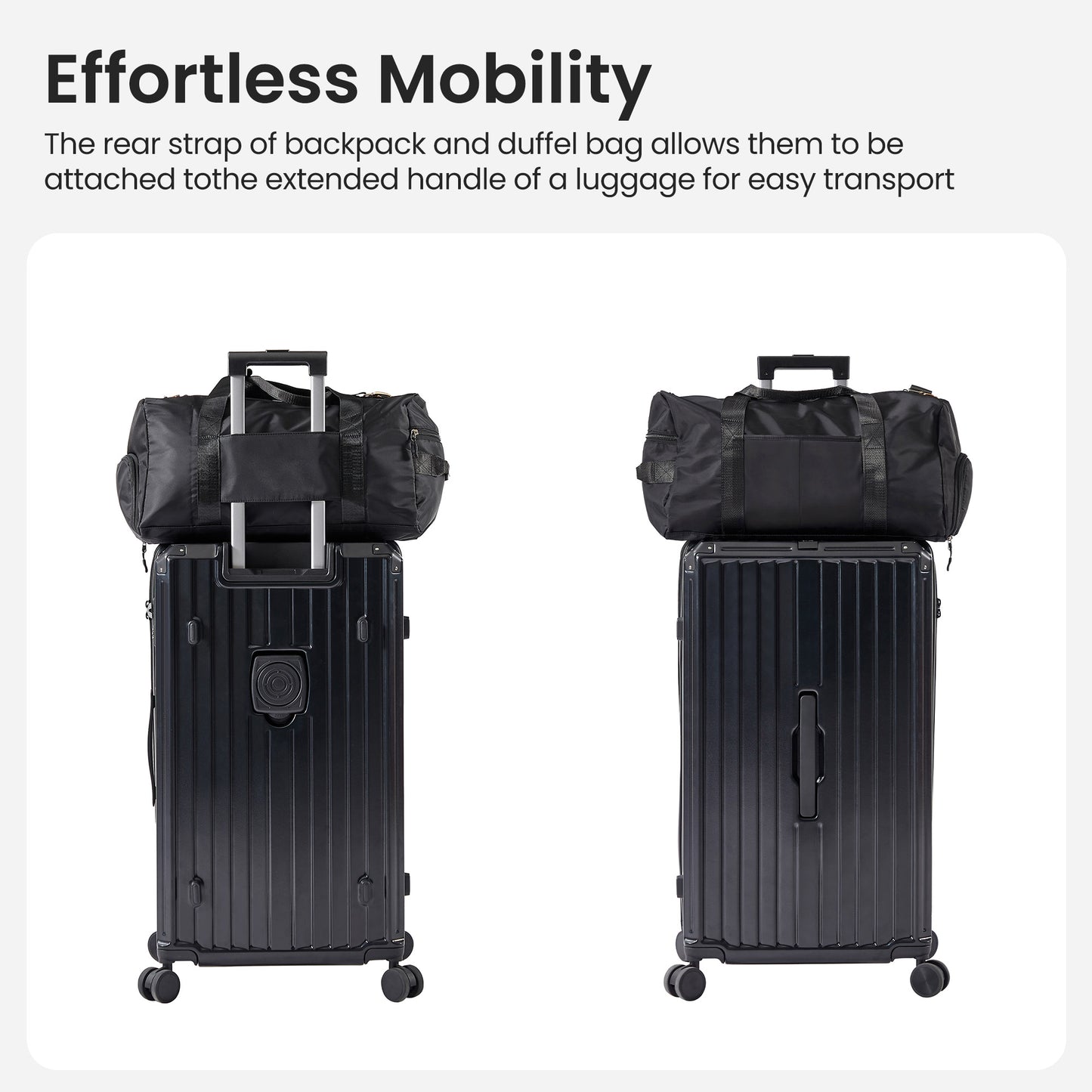 Luggage Set 4 pcs (20"/24"/29"/Travel Bag), PC+ABS Durable Lightweight Luggage with Collapsible Cup Holder TSA Lock, Black