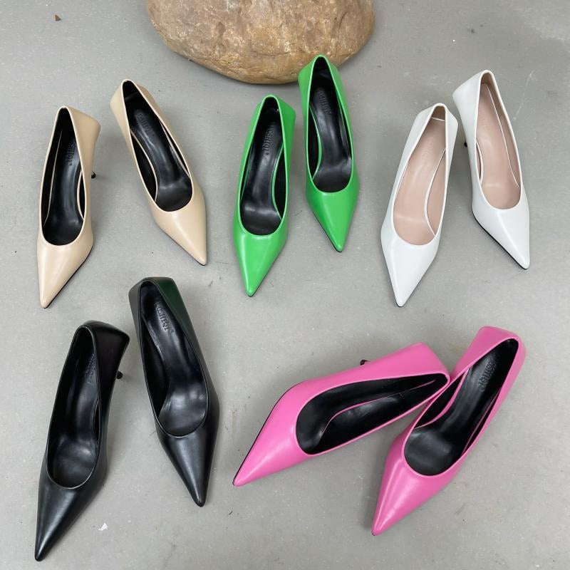 Pointed thin high heels, candy colored surface, shallow mouthed women's work shoes