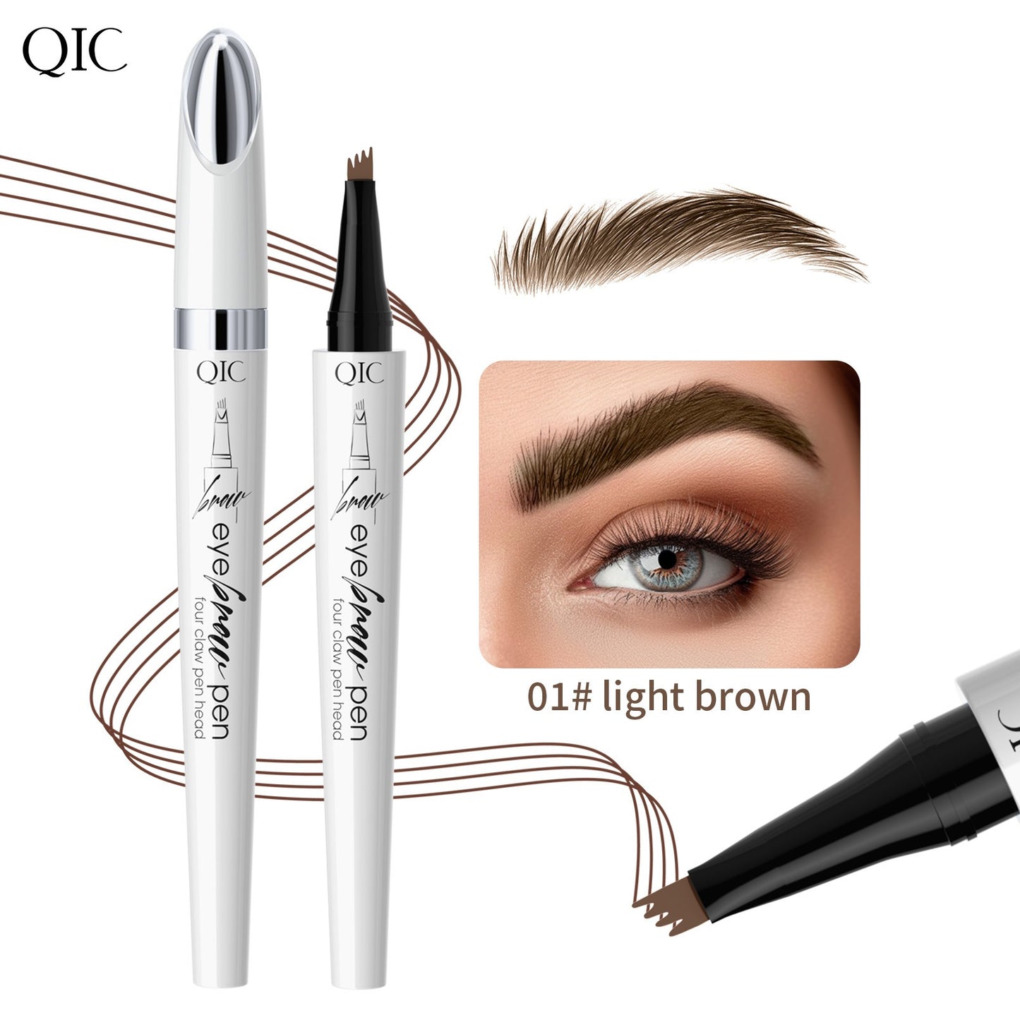 QIC ceramic white liquid four-claw eyebrow pencil wild eyebrow waterproof non-smudge four-head forked eyebrow pencil