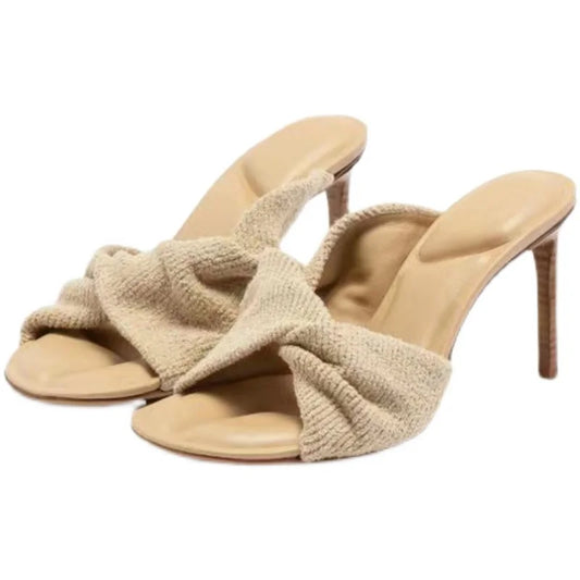 High heeled sandals women's bow thin heels and sandals for external wear