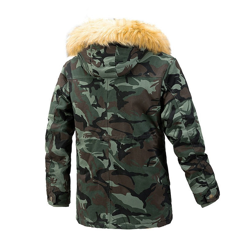 New men's cotton jacket with added fleece and thick cotton coat for autumn and winter, camouflage workwear, military cold resist