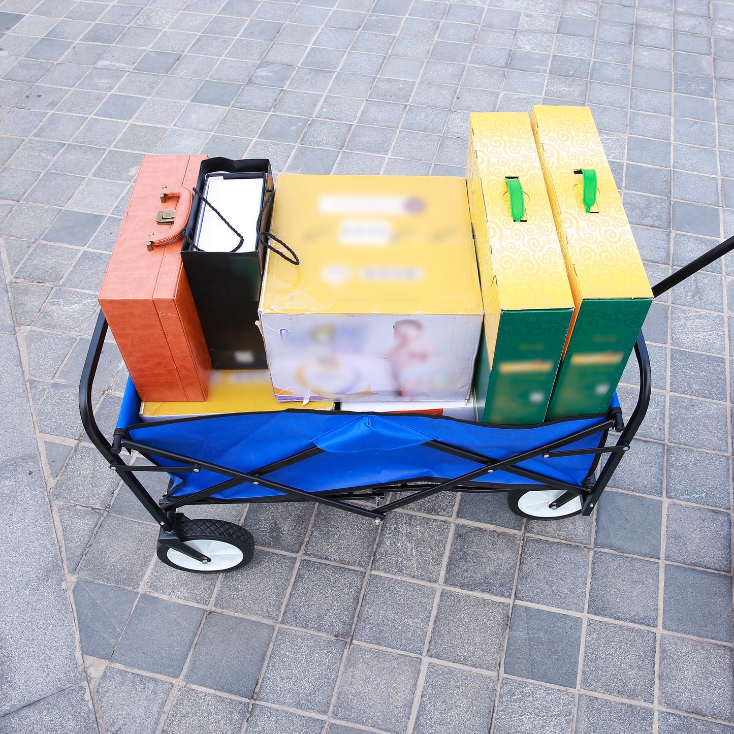 Folding Wagon Garden Shopping Beach Cart (Blue)