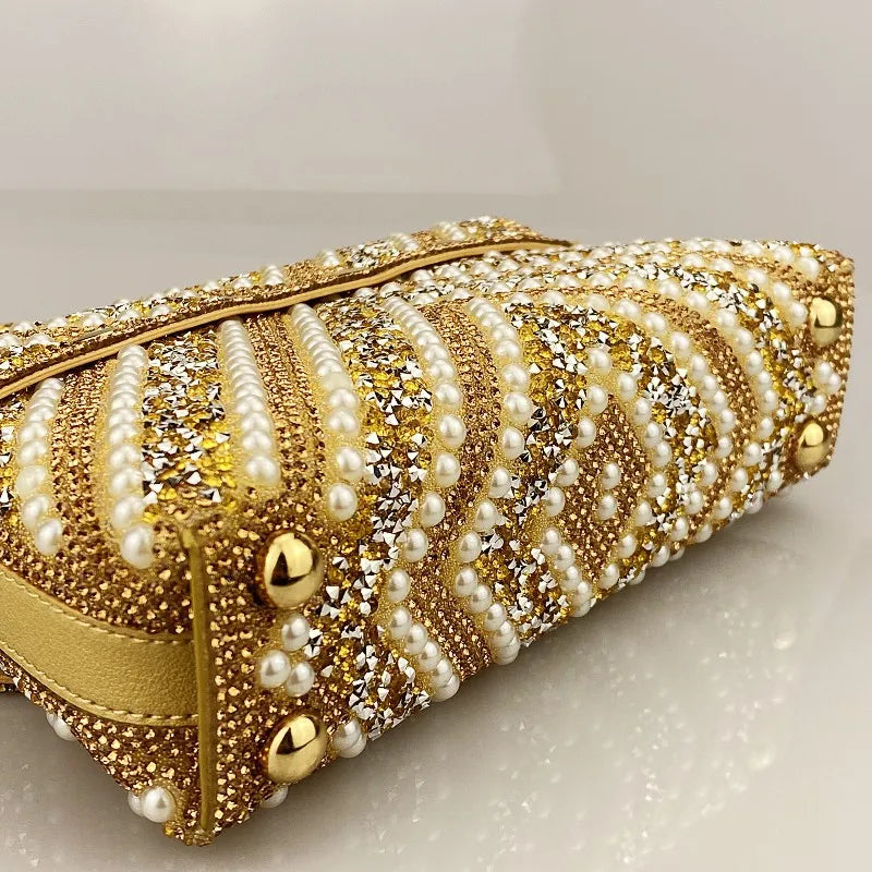 Water Diamond Underarm Handheld Bag with Inlaid Diamond Color Diamond Chain