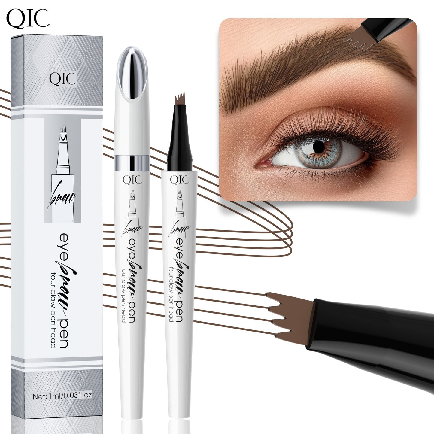 QIC ceramic white liquid four-claw eyebrow pencil wild eyebrow waterproof non-smudge four-head forked eyebrow pencil