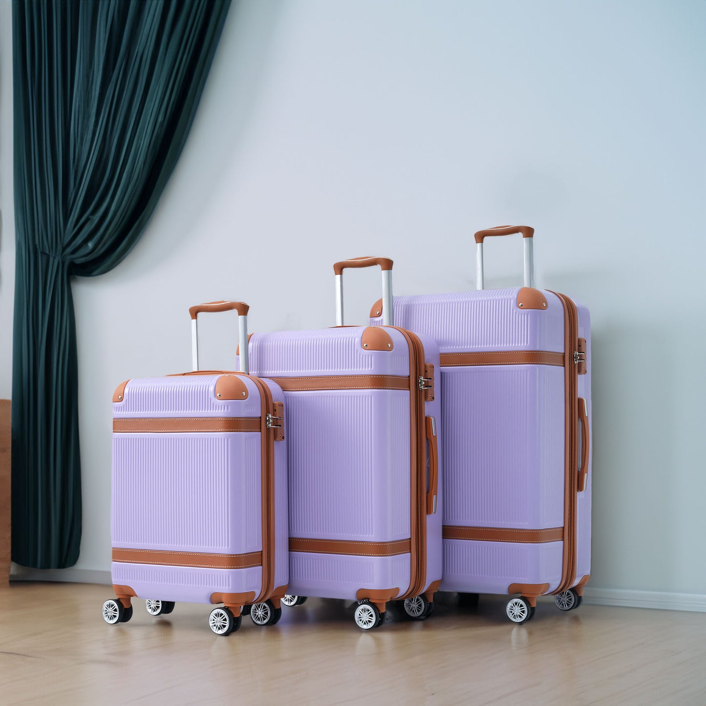 Hardshell Luggage Sets 3 Piece double spinner 8 wheels Suitcase with TSA Lock Lightweight 20''24''28'' Lilac + ABS